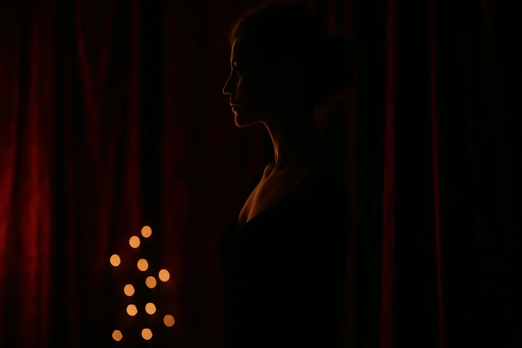 A mysterious feminine silhouette representing how to make a man obsessed with you using dark feminine psychology.